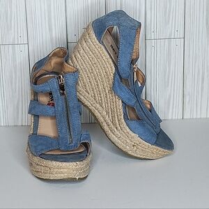 Hot Kiss Denim Espadrille Wedges Size 7